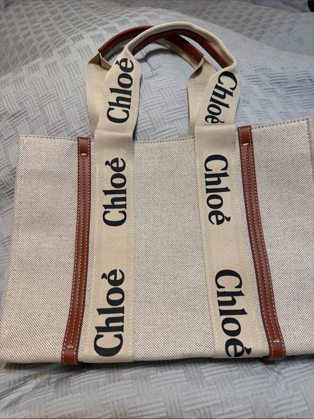 Chloe Beige Canvas Tote with Logo Straps and Brown Trim - Picture 4 of 5